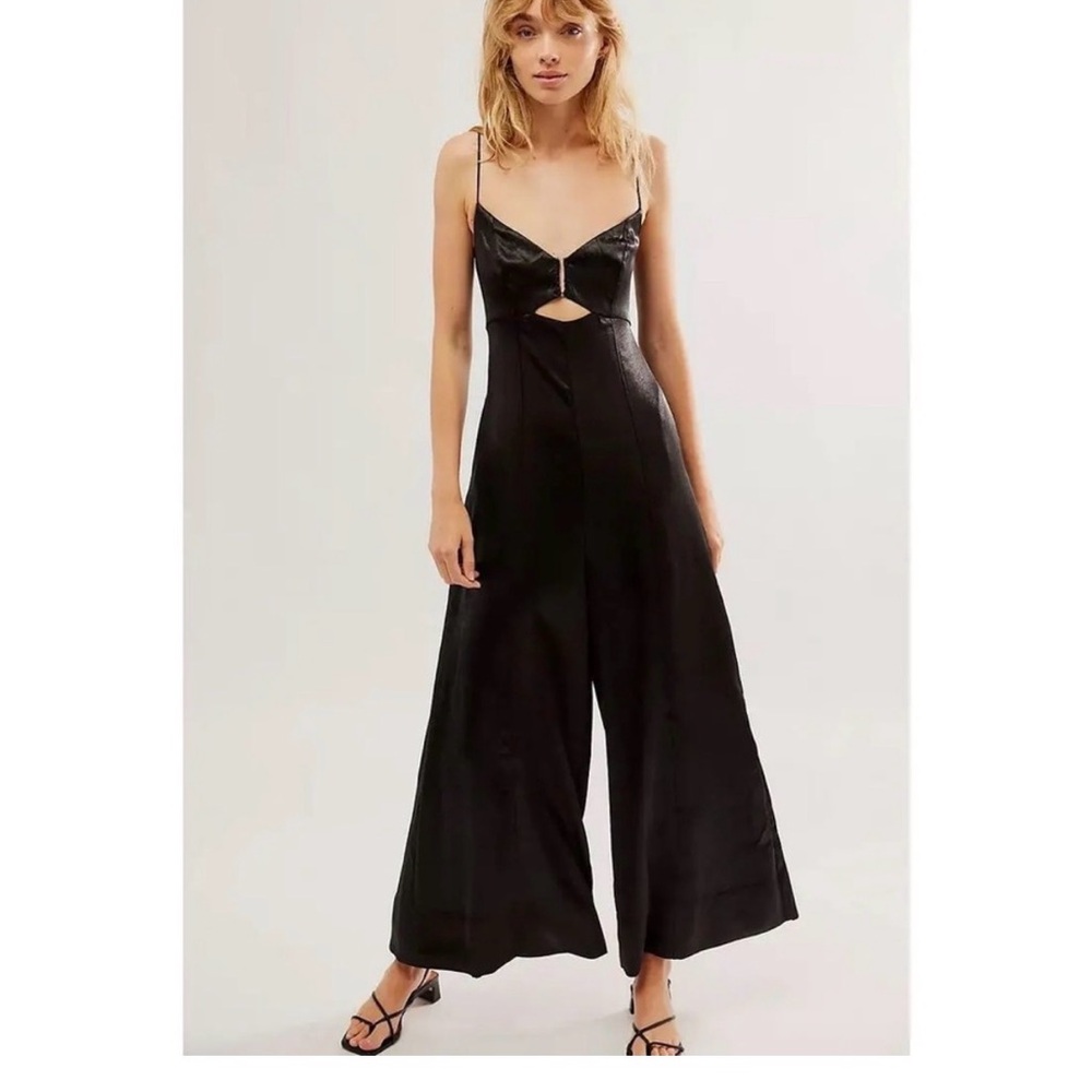 $250 Free People Black Satin Jumpsuit